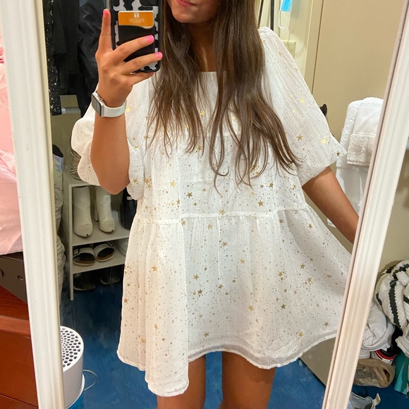 Nasty Gal Dresses & Skirts - Nasty Gal White Mini Dress with Gold Star Print